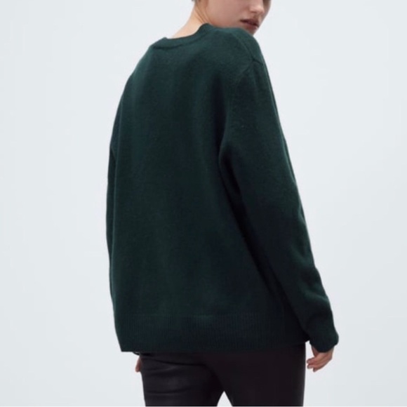 New Zara Women Oversized 100% Wool Knit Green Sweater Size Medium - Picture 6 of 9